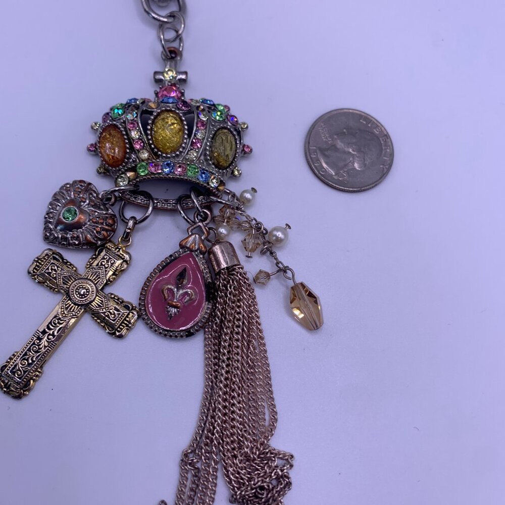 🐱 5 for $10. Gold Crown Key ring 5 1/2" Long w/Colored Stones - Picture 3 of 4